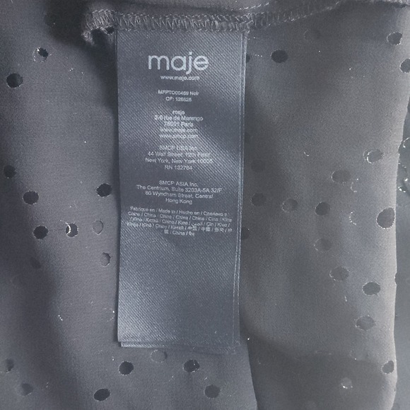 MAJE Paris Metallic Eyelet Ruffle Cold-Shoulder Blouse Sheer Size 1/S NWOT $325 - Picture 8 of 9